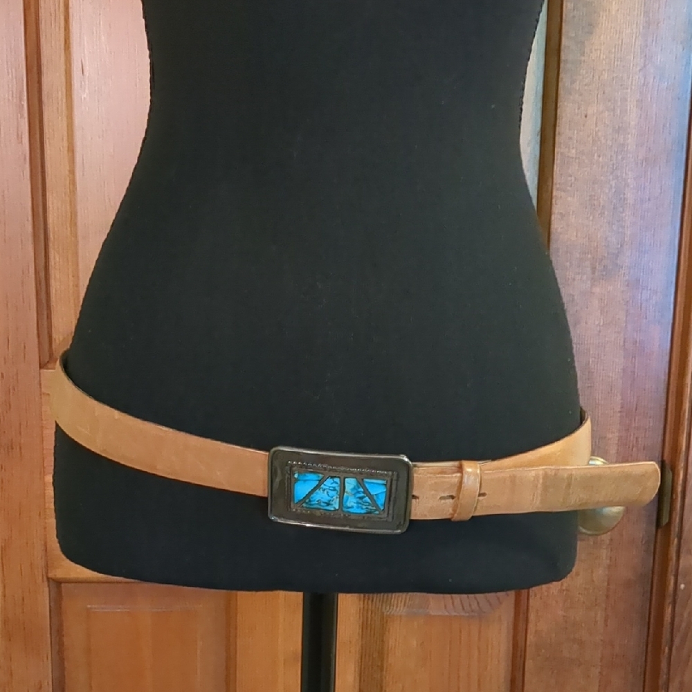 Vintage Jackson Hole Belt Silver with Inlaid Authentic Turquoise